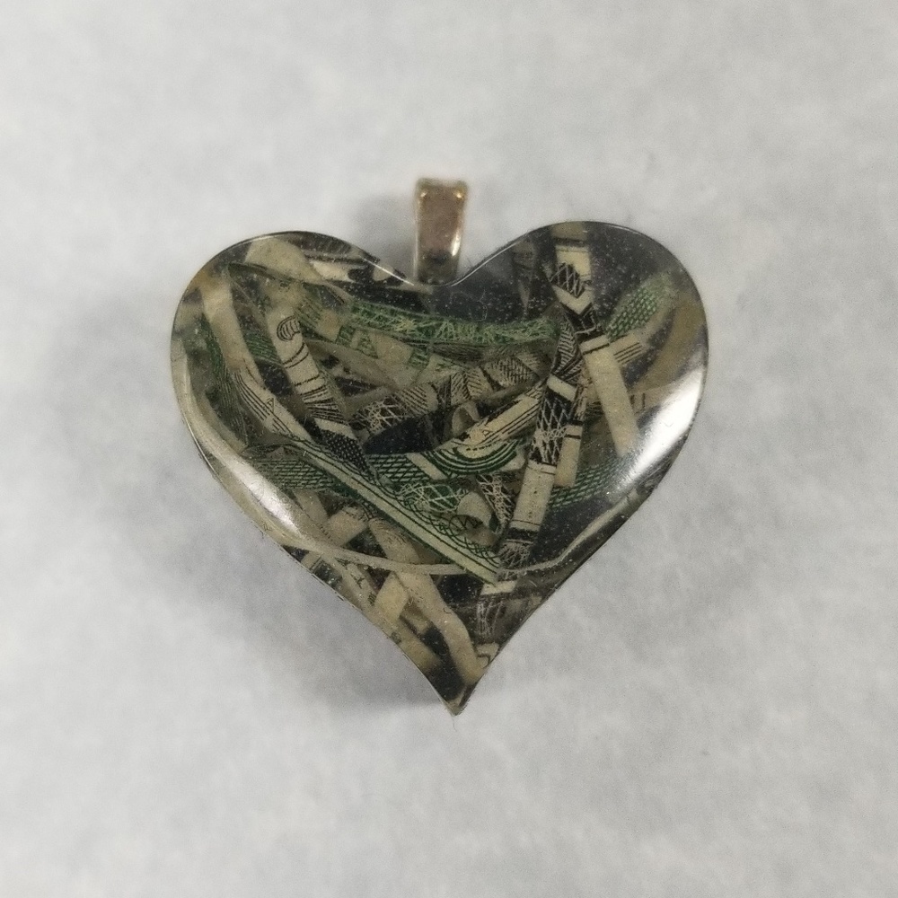 Resin mini heart necklace, quarter size.